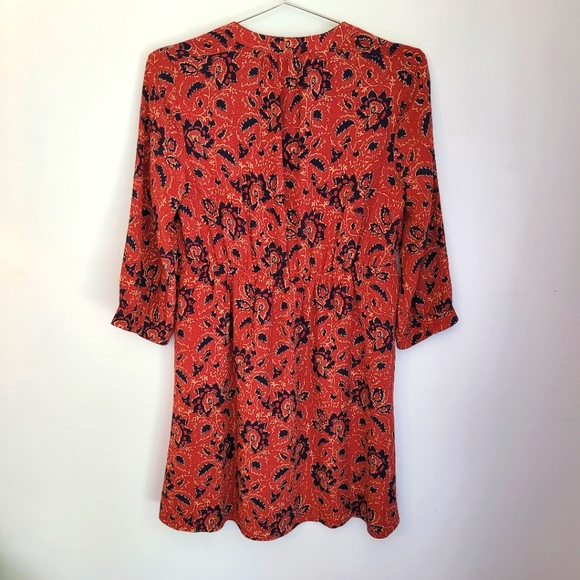 Madewell Silk Boho Midi Dress – Maroon/Navy Assam Paisley Floral, Size XXS - Picture 4 of 9